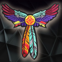 Los pueblos indígenas de las Américas símbolo bordado de plumas de colores y flechas